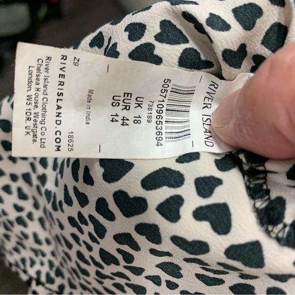 RIVER Island Slip Dress Cream Black Hearts Prints Lace Night Lounge wear Sz 14 - Picture 10 of 12